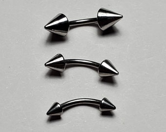 14g Spike Eyebrow Ring 316L Surgical Stainless Steel Curved Barbell 6mm 8mm 10mm Cone