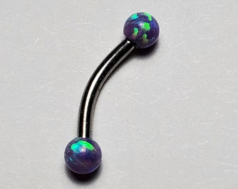 Eyebrow Ring Purple Opal Curved Barbell 18g 16g 6mm 8mm 10mm Surgical Steel