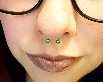 Green Septum Ring U Shaped 16g 6mm, Anodized Green, Flip Up Hide, Septum Jewelry,