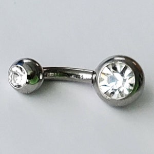 Double Gem CZ Curved Barbell 14g 6mm 1/4&quot; Long, 4mm and 6mm Gem Balls, Navel, Belly Button, Shallow, Tiny, Small, Super Short, Micro, VCH