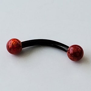 Red Opal w/Black Curved Barbell 18g 16g 6mm 8mm 10mm, Septum, Tragus, Lip, Eyebrow, Ear, Cartilage, Daith, Rook, Helix Titanium PVD