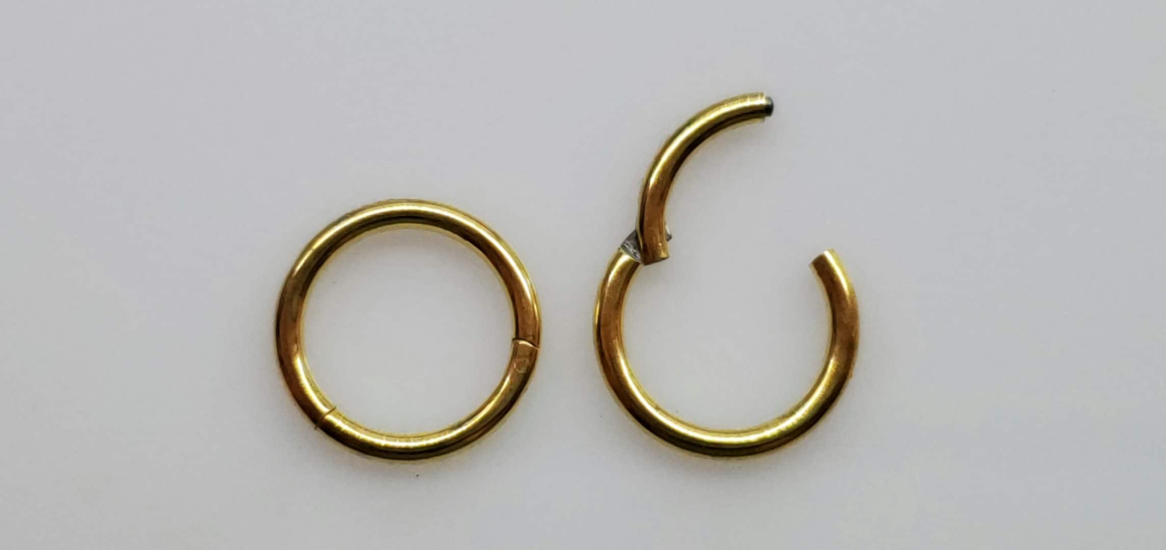 Yellow Gold Hinged Clicker Ring, Seamless, 16g 18g 20g, Stainless Ste…
