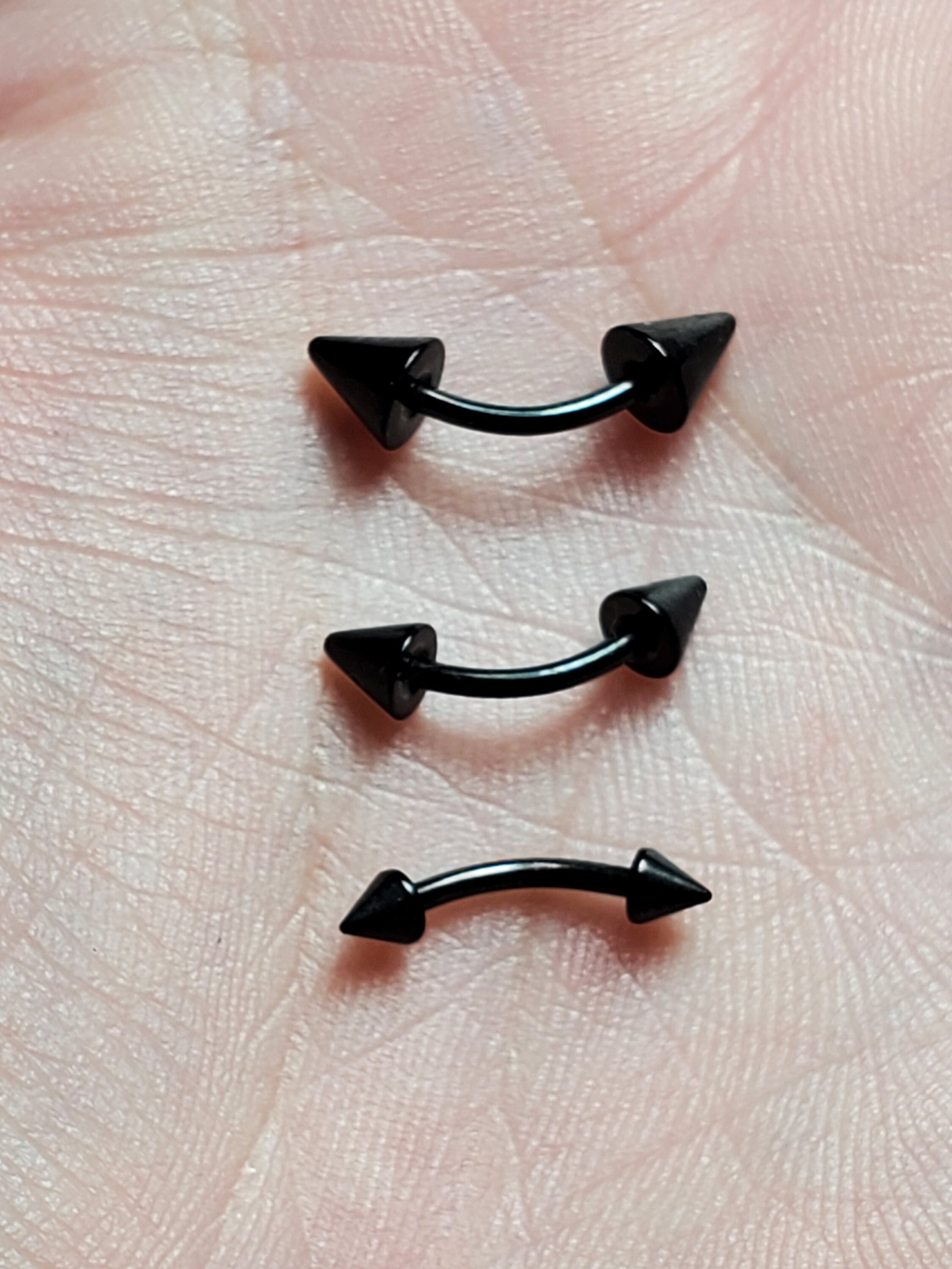 18G Eyebrow Curved Barbells - Surgical Steel With Spike Ends - Pair (10mm)
