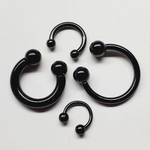 Black Circular Barbell Horseshoe Black, 18g 16g 14g 12g 10g 8g 6mm, 8mm 10mm 12mm 14mm 16m, 1/4 5/16 3/8 1/2 5/8 3/4
