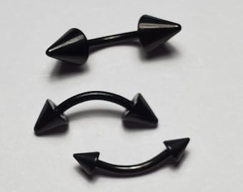 14g Spike Eyebrow Ring Black Curved Barbell 6mm 8mm 10mm Cone