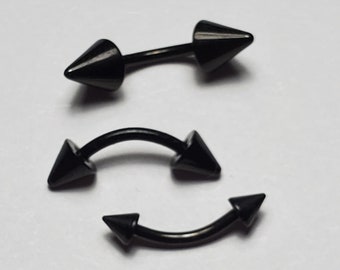 14g Spike Eyebrow Ring Black Curved Barbell 6mm 8mm 10mm Cone