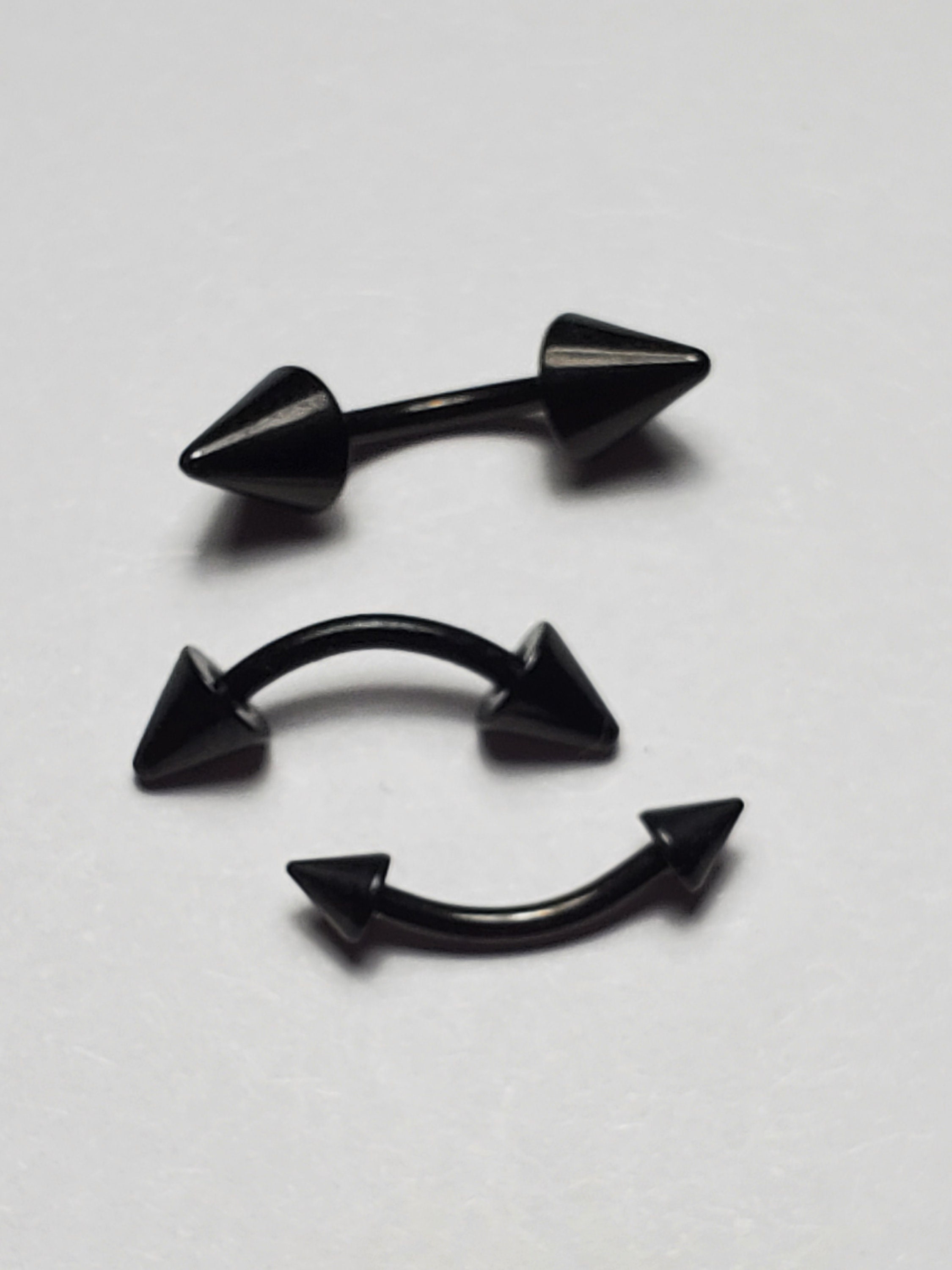 16g Spike Eyebrow Ring Black Curved Barbell 6mm 8mm 10mm Cone