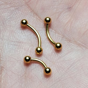 Eyebrow Ring Gold Curved Barbell 18g,16g, 14g 6mm 8mm 10mm Eyebrow Piercing