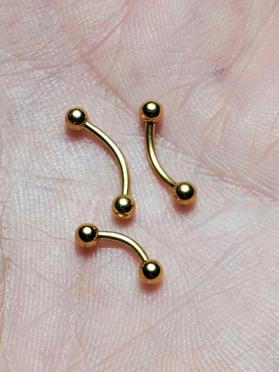 Eyebrow Ring Gold Curved Barbell 18g,16g, 14g 6mm 8mm 10mm Eyebrow
