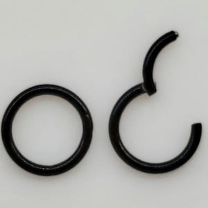 BLACK Hinged Clicker Ring, Seamless, 16g, Stainless Steel - Nose, Septum, Tragus, Ear, Cartilage, Rook, Helix, Lip, Sold Single