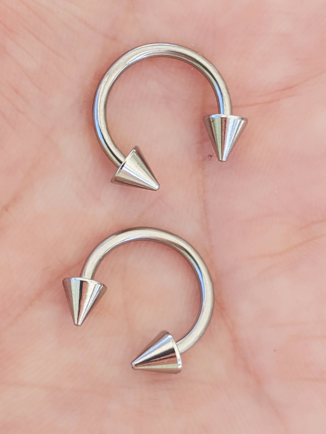 2 Surgical Stainless Steel Nipple Ring Circular Barbell W/ Spikes Cones