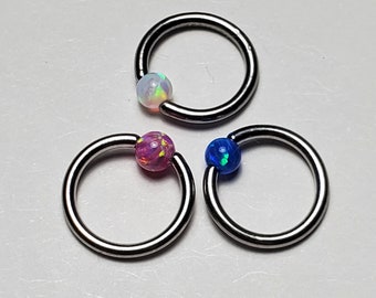 18g Captive Bead Ring, 3mm Opal Ball, White Pink Blue Fire, 6mm 8mm 10mm