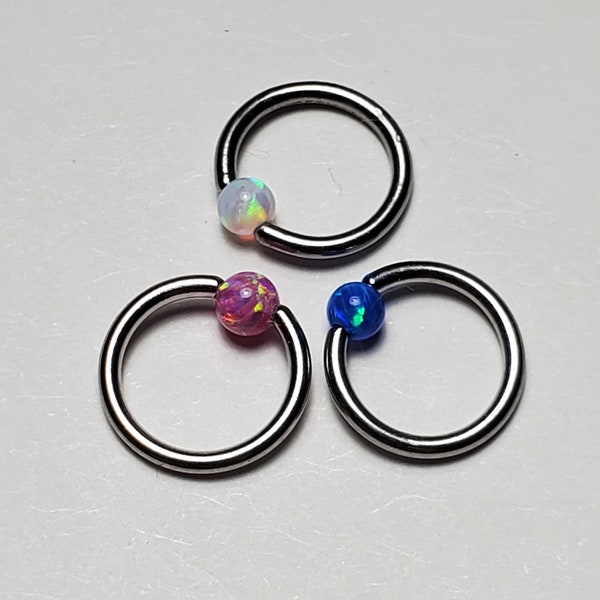 16g Captive Bead Ring, 3mm Opal Ball, White Pink Blue Fire, 6mm 8mm 10mm