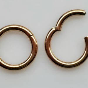 Rose Gold Clicker Hinged Ring, Seamless, 16g 18g 20g, Stainless Steel, Nose, Septum, Tragus, Ear, Cartilage, Rook, Helix, Lip, Sold Single