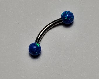Eyebrow Ring Blue Opal Surgical Stainless Steel Curved Barbell 18g 16g 6mm 8mm 10mm Eyebrow Jewelry