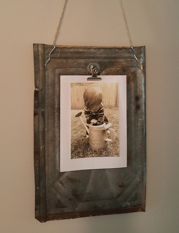 Rustic Tin Photo Frame Farmhouse Picture Metal