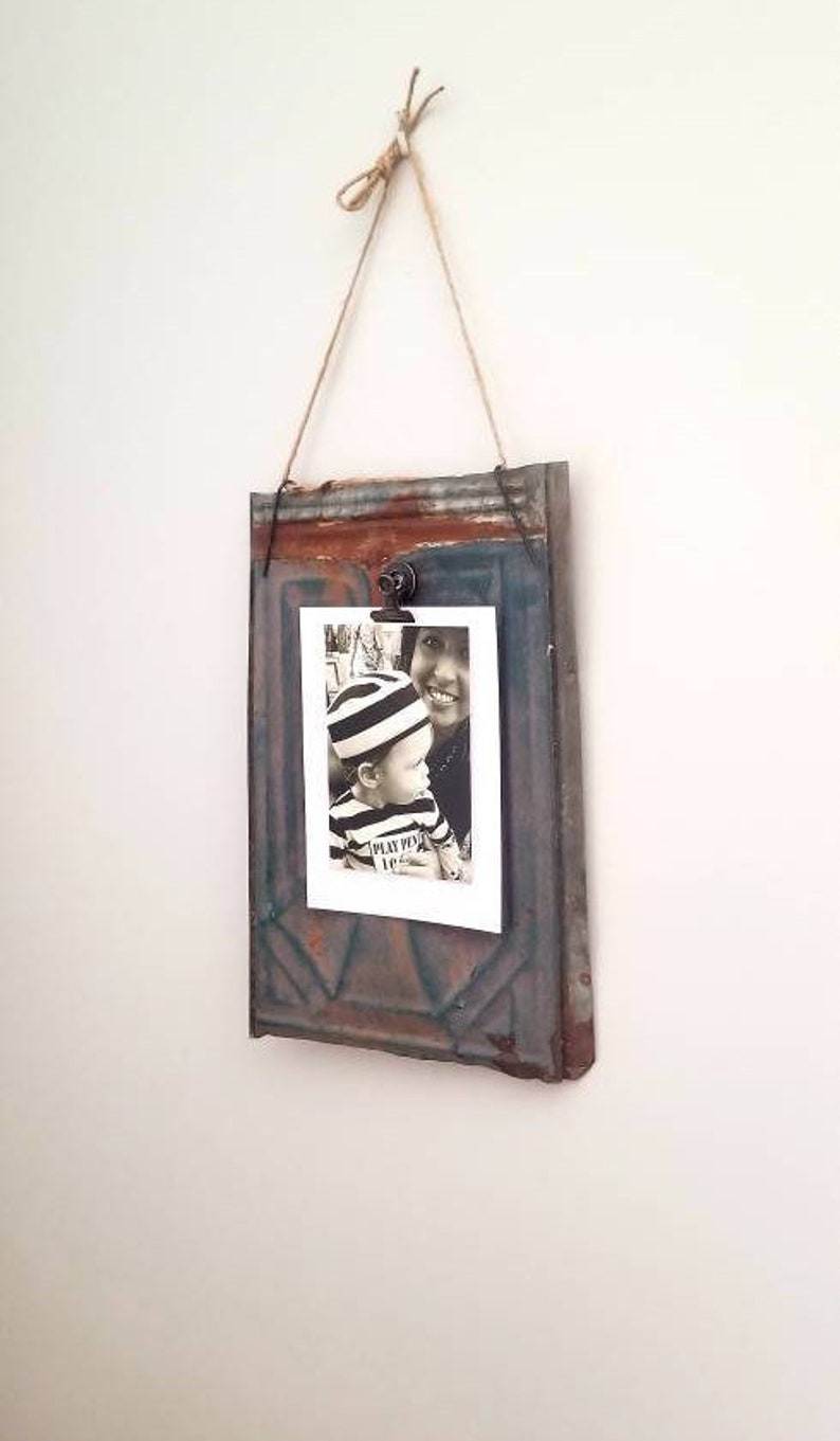 Rustic Tin Photo Frame Farmhouse Picture Metal Image 0