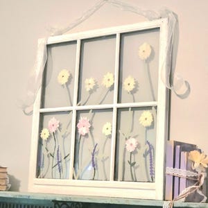 Flower Painted Antique Window, Flower Painted Antique Window Sash, Shabby Chic Painted Window Frame, Farmhouse Style Painted Window Frame