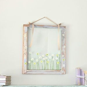 Daisy Painted Antique Window: Shabby Chic Floral Wall Decor