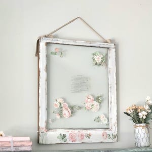 Shabby Chic Painted Antique Window: Upcycled Floral Wall Art