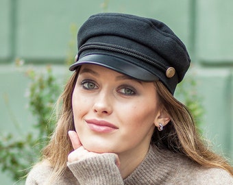 Fiddlers cap for women Black newsboy cap Women baker boy cap Cabbie cap Polish cap Womens 1950s boys cap Captains caps  Girls flat cap