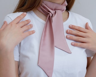Elegant Silk tie for women. Long silk skinny scarf.