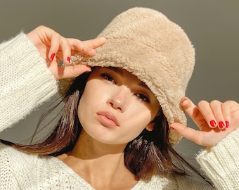 Fur bucket hat for women Winter bucket hat Fur hats Unisex hats Winter hat