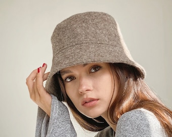Winter bucket hat with. Wool bucket hat for women.