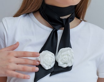 Silk Skinny Scarf: Floral Tie with Roses