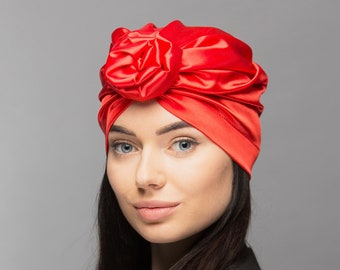 Silk hair wrap with flower on the front