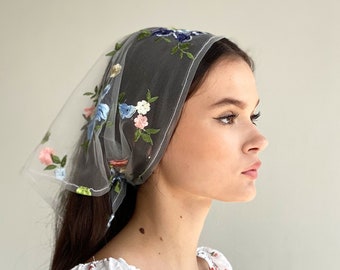 Summer lace head scarf with flower embroidery for women fits perfect in spring-summer season