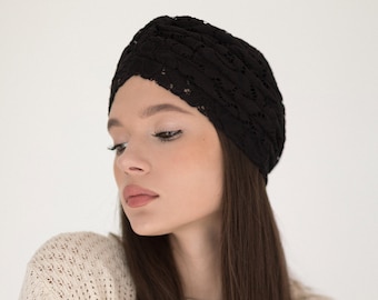 Lace turban in black color for summer