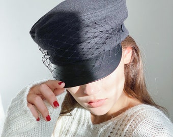 Baker boy hat for women with veil, newsboy cap women, fiddlers cap, fisherman cap, breton cap