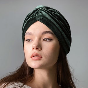 Velvet turban is pre tied and ready to ship from our warehouse in USA worldwide Green