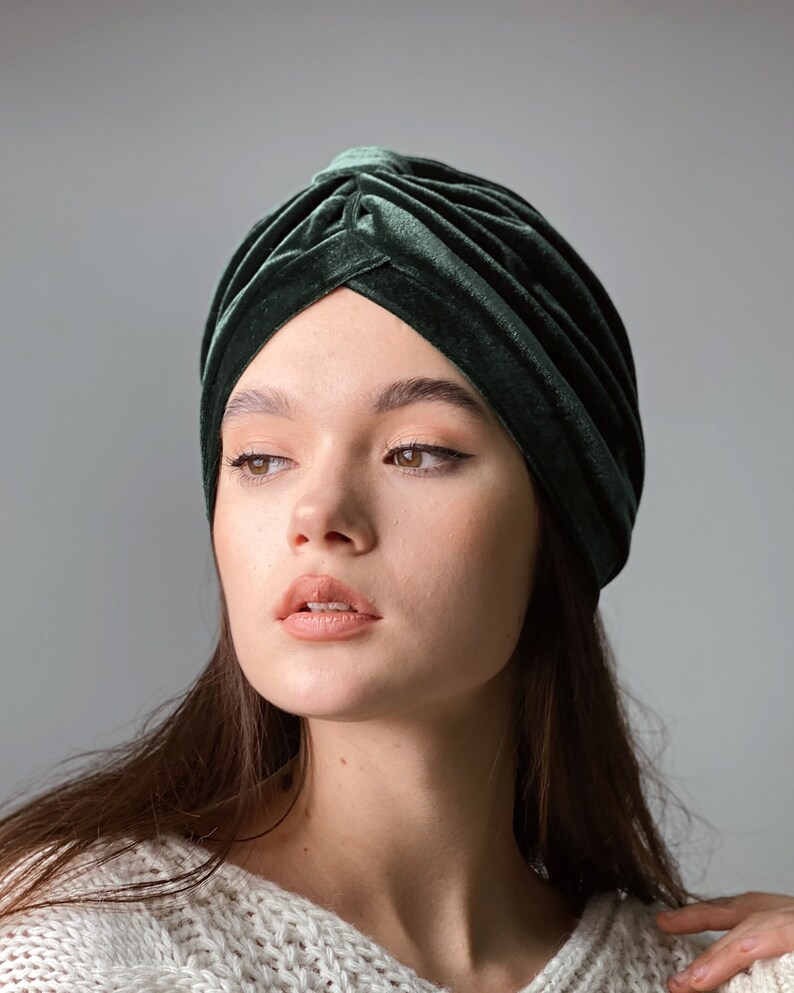 Velvet turban is pre tied and ready to ship from our warehouse in USA worldwide Green