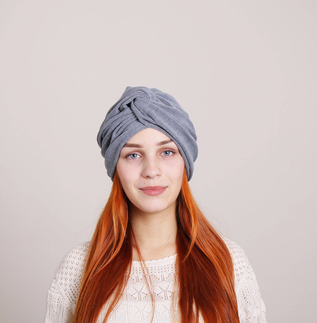 Gray wool turban hat women winter head wrap top knot head Etsy