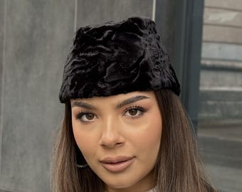 Faux Fur Pilot Cap: Karakul Style, Viscose Lined