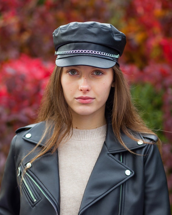 womens leather newsboy cap