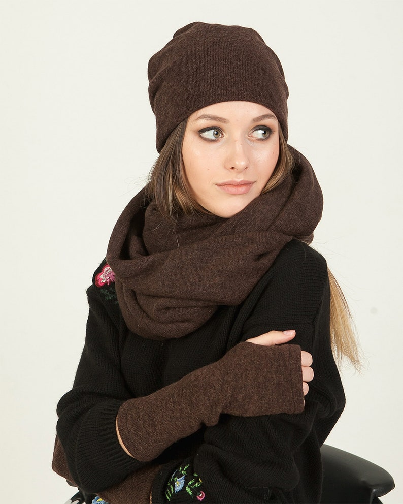 Hooded scarf hat glove set women fingerless gloves snood women Etsy