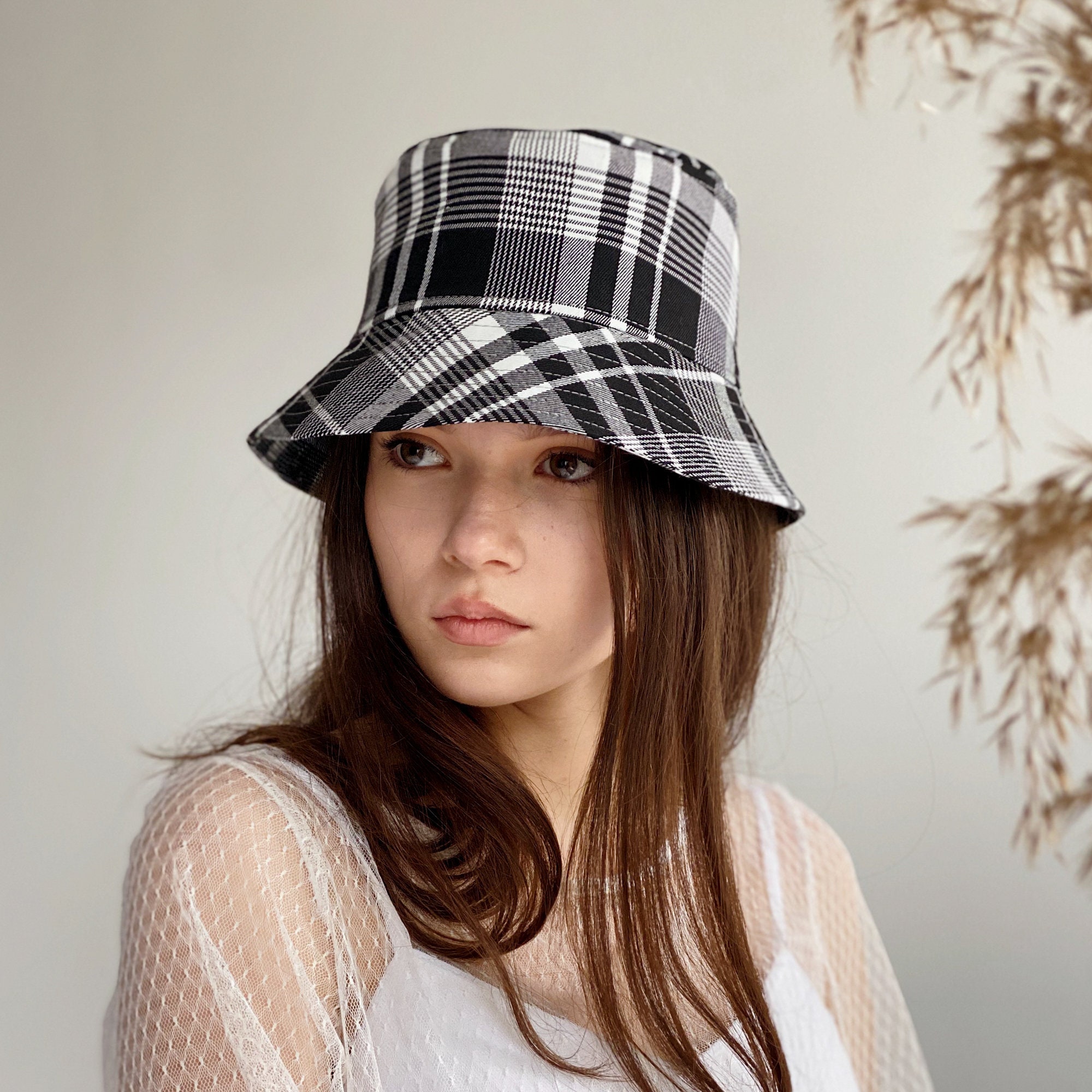 Plaid Embossed Bucket Hat Solid Color Trendy Casual Basin Hat