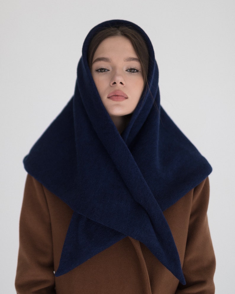 Wool head scarf for women make your style elegant in this winter Dark blue
