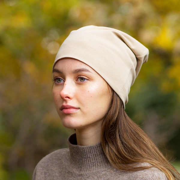 Cotton slouchy beanie hat for women. Cotton beanie hat woman.