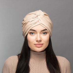 Turban for women, Head wrap, Twist turbans for summer. Beige