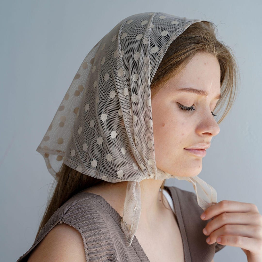 Bandana estiva in pizzo: sciarpa per capelli a pois per donna