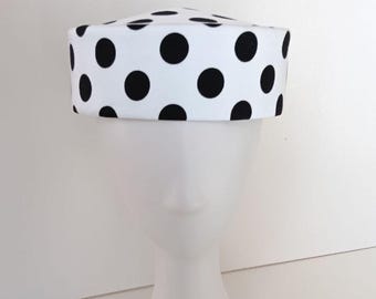 Cotton Pillbox Hat: Black Polka Dot Summer Women's Headwear