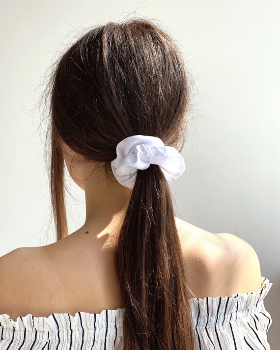 Silk scrunchie available as a set. It has a good stretchy and pleasant to the touch.