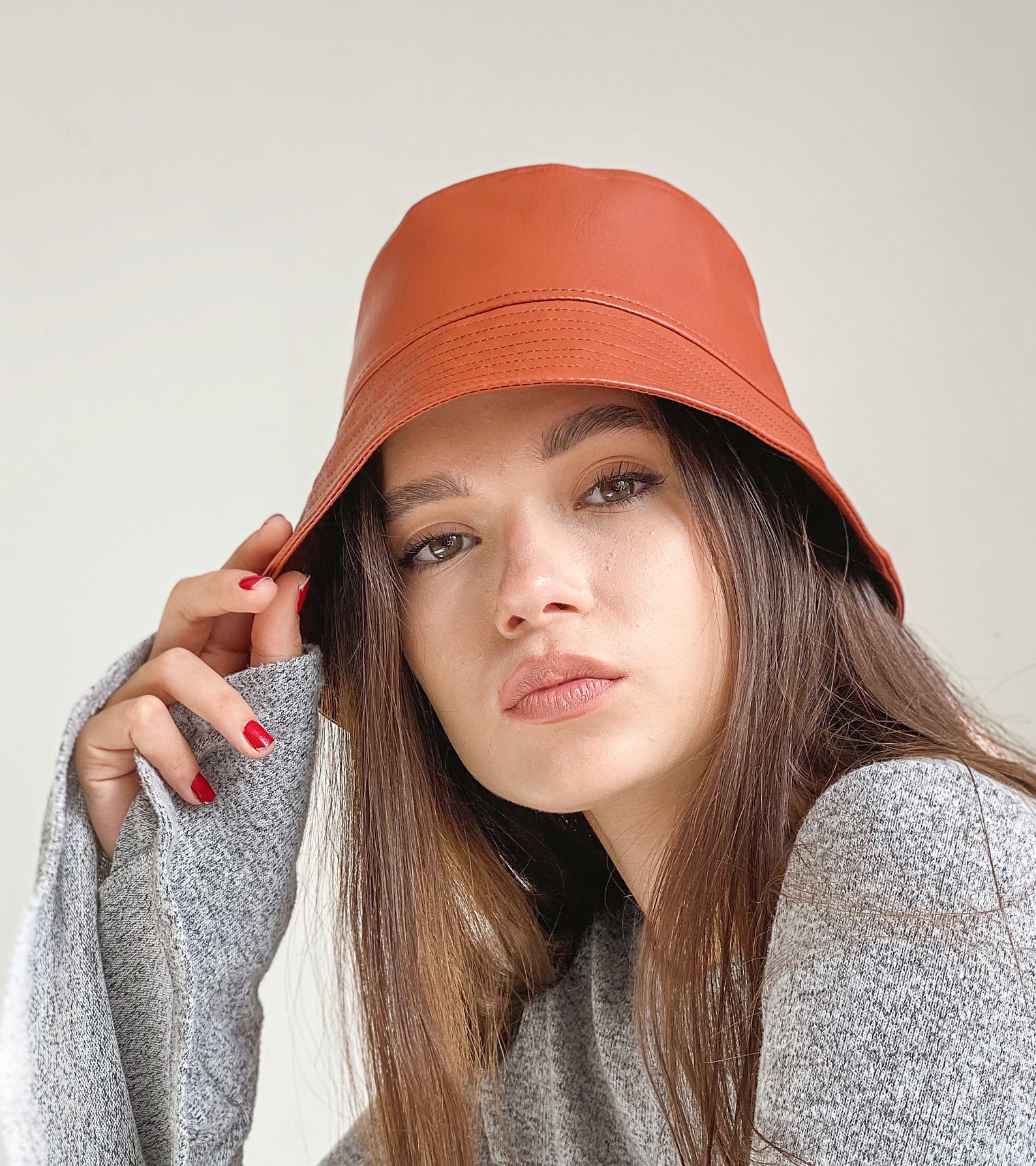 Leather Bucket Hat With Fleece Lining for Fall Winter Season Etsy