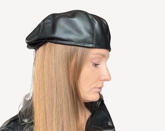 Leather Flat Cap: Autumn Hat, Cotton lining