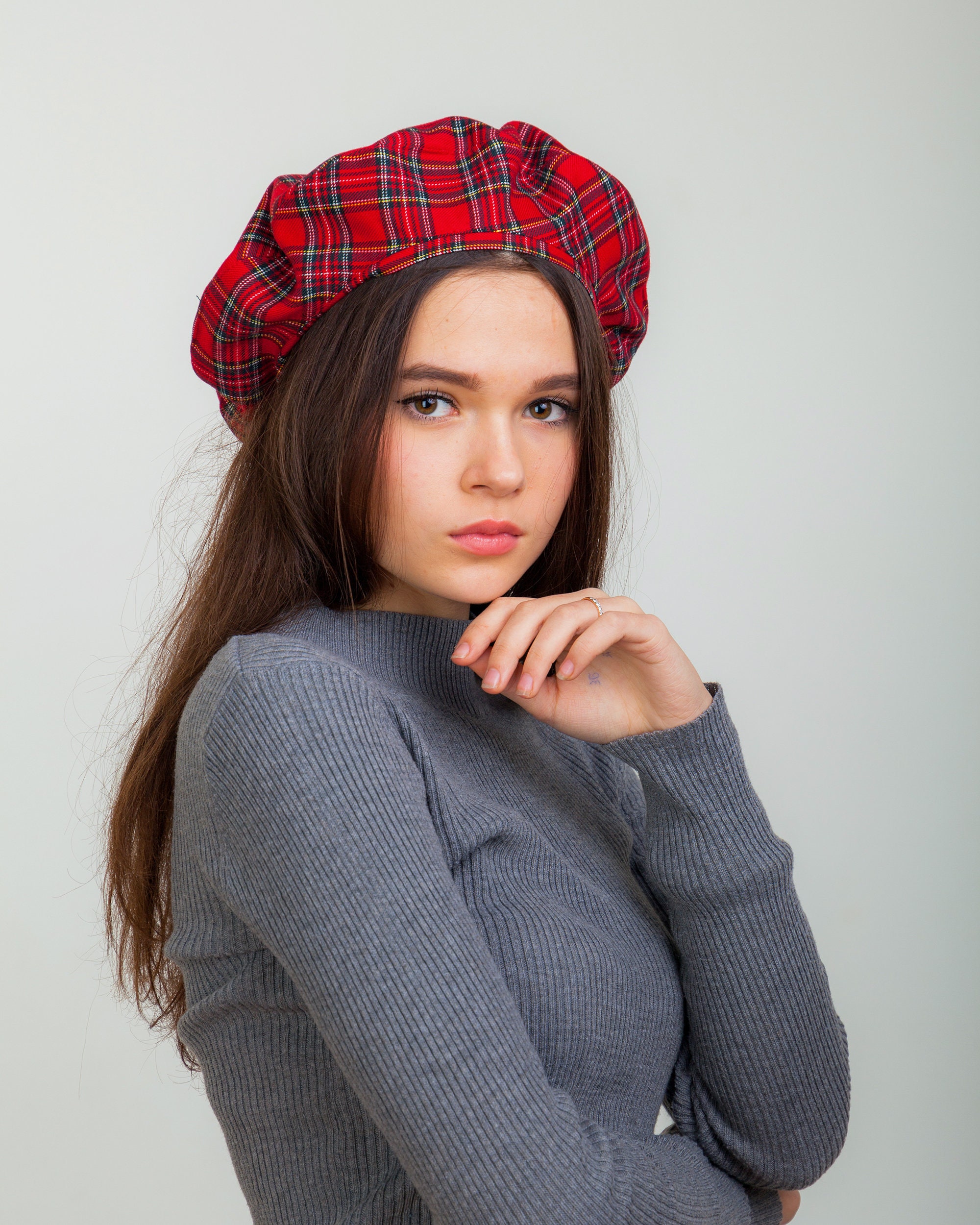 Beret tartan Tweed beret plaid for women. French beret. Etsy