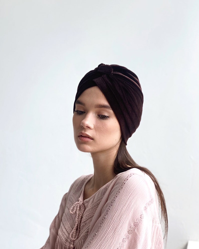 Velvet turban is pre tied and ready to ship from our warehouse in USA worldwide image 7